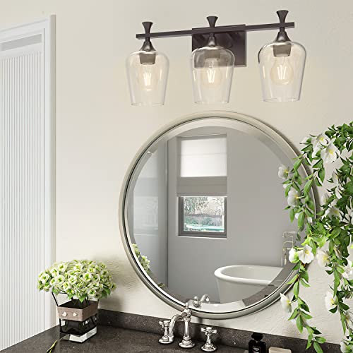 Bathroom Light Fixtures, 3 Light Bathroom Vanity Light, Industrial Bathroom Lights Over Mirror, Metal Modern Vanity Lights for Bathroom, Farmhouse Wall Sconce Lighting with Clear Glass Shade | The Storepaperoomates Retail Market - Fast Affordable Shopping