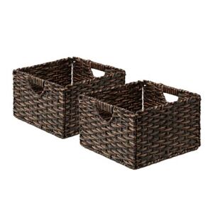 Seville Classics 2-Pack Foldable Handwoven Cube Storage Basket Bin, Rectangular, Mocha Brown, 2 Count
