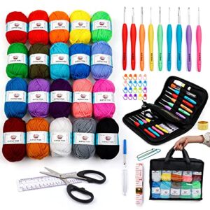 20 Large Acrylic Yarn Skeins-105 PCS Crochet Kit with Hooks Yarn Set, Premium Bundle Includes 2000 Yards Yarn Balls, Needles, Accessories, Ideal Starter Pack for Kids Adults Beginner Professionals