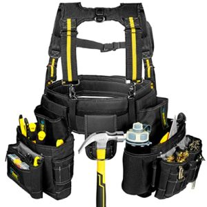 Tool Belt Suspenders – Pro Ultra 20 Bags Y-Style Tool Belts 5 Combo Apron Tool Pouch For Framers Carpenter Electrician 1200D Ballistic Nylon