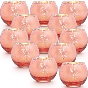 LAMORGIFT Rose Gold Votive Candle Holders Set of 12 – Mercury Glass Votives Candle Holder – Tealight Candle Holder for Home Decor and Weddings/ Parties Table Centerpieces