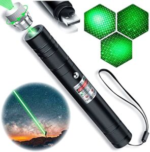 Cyahvtl Green Laser Pointer, 2000 Metres Long Range High Power Flashlight, Rechargeable Laser Pointer for USB, with Star Cap Adjustable Focus Suitable for Projecto