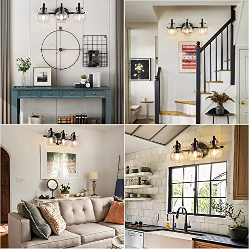 Bathroom Vanity Light Fixtures, Modern 3 Lights Wall Sconce Lighting Matte Black, Farmhouse Metal Wall Lamp with Globe Glass Shade, Porch Wall Mount Light Fixture for Mirror Cabinets Hallway Stairs | The Storepaperoomates Retail Market - Fast Affordable Shopping