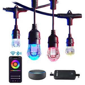 HVS Smart Outdoor String Lights LED 36Ft Color Changing RGBW Patio String Lights Infinite Connectable APP Control 2.4GHz WiFi Waterproof 18 Acrylic Work with Alexa Google for Party Outside Cafe