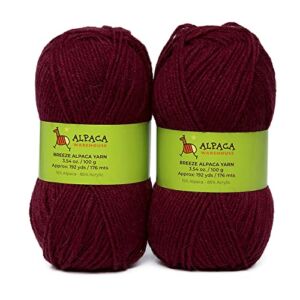 Blend Alpaca Yarn Wool 2 Skeins 200 Grams Worsted Weight – Heavenly Soft and Perfect for Knitting and Crocheting (Burgundy, Worsted Weight)