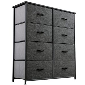YITAHOME Storage Tower with 8 Drawers – Fabric Dresser with Large Capacity, Organizer Unit for Bedroom, Living Room & Closets – Sturdy Steel Frame, Easy Pull Fabric Bins & Wooden Top (Black/ Grey)