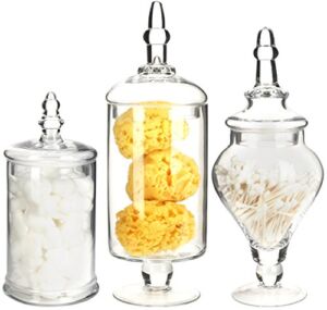 Mantello Glass Apothecary Jars with Lids- Set of 3 Candy Jars for Candy Buffet – Apothecary Jars for Bathroom, Candy Bar, Kitchen, Large Apothecary Jar Set