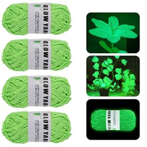 4 Rolls Glow in The Dark Yarn, 55 Yard Luminous Luminous Knitting Crochet Yarn for Crocheting DIY Arts Crafts Sewing Supplies (Fluorescent Green)