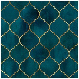 HaokHome 96034 Peel and Stick Wallpaper Graphic Trellis Emerald/Sapphire Blue/Gold Removable contactpaper for Home Bathroom Decorations 17.7in x 9.8ft