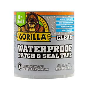 Gorilla Waterproof Patch & Seal Tape, 4″ x 8′, Clear, (Pack of 1)