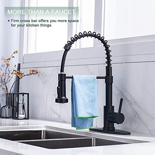 Kitchen Faucet, Kitchen Faucets with Pull Down Sprayer WEWE Sus304 Stainless Steel Matte Black Industrial Single Handle One Hole Or 3 Hole Faucet for Farmhouse Camper Laundry Utility Rv Wet Bar Sinks | The Storepaperoomates Retail Market - Fast Affordable Shopping