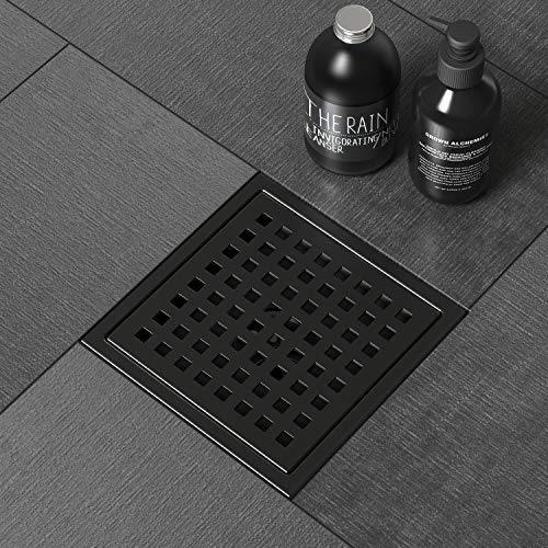 WEBANG 6 Inch Square Shower Floor Drain with Flange,Quadrato Pattern Grate Removable,Food-Grade SUS 304 Stainless Steel,Watermark&CUPC Certified,Matte Black | The Storepaperoomates Retail Market - Fast Affordable Shopping
