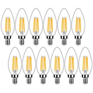 12-Pack Dimmable E12 LED Candelabra Bulbs 40Watt Equivalent, 2700K Warm White, 450Lumens, 4W B11 Vintage Chandelier Light Bulbs, LED Filament Clear Glass Candle Lamp for Ceiling Fan Home Decor