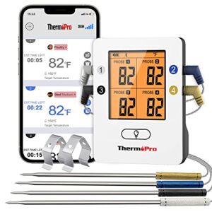 ThermoPro TP25 500FT Bluetooth Meat Thermometer with 4-Probes, Smart Rechargeable Wireless Meat Thermometer for Grilling, Smoker, Oven, Kitchen, BBQ Thermometer with Alarm, Temperature Graph