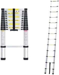 Lightweight Foldable Portable Telescoping Ladder Multi-Purpose Telescopic Ladder Space-Saving Storage Extendable Extension Climb Ladders Aluminium for Roof Office Home Household Daily Loft Lighweight