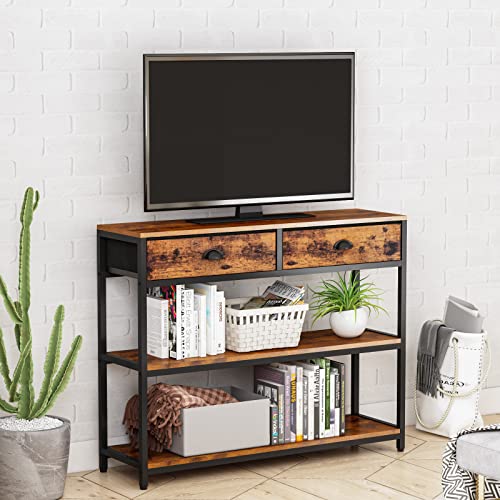 Furologee Console Table with 2 Drawers, Industrial Sofa Table, Entryway Table with 3-Tier Storage Shelves, Narrow Accent Table Metal Frame for Living Room/Entryway/Hallway, Rustic Brown | The Storepaperoomates Retail Market - Fast Affordable Shopping