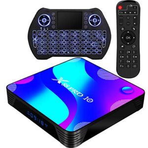 Android TV Box 11.0, Smart TV Box RK3318 2GB 16GB Support 2.4G 5.8G WiFi Bluetooth 4.1 with Mini Backlit Keyboard Ethernet LAN 3D 4K Video Android Box Set Top TV Box
