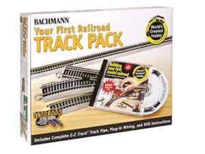 Bachmann Trains Snap-Fit E-Z TRACK WORLD’S GREATEST HOBBY FIRST RAILROAD TRACK PACK – NICKEL SILVER Rail With Grey Roadbed – HO Scale