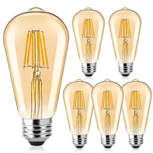 LED Bulbs 60 Watt Equivalent, 6 Packs 6W Dimmable LED Edison Bulb E26 Vintage LED Light Bulb, 2700K Amber Bulbs Warm White Light, 470 Lumen