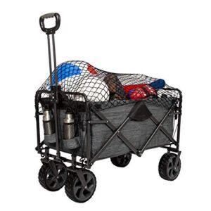 MacSports XL Heavy Duty Collapsible Outdoor Folding Wagon Camping Gear Grocery Cart Portable Lightweight Utility Cart Adjustable Rolling Cart All Terrain Sports Wagon Beach Wagon with Cargo Net