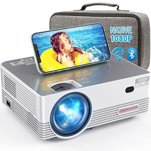 Native 1080P WiFi Bluetooth Projector, DBPOWER 8000L Full HD Outdoor Movie Projector Support iOS/Android Sync Screen&Zoom, Home Theater Video Projector Compatible w/PC/DVD/TV/Carrying Case Included