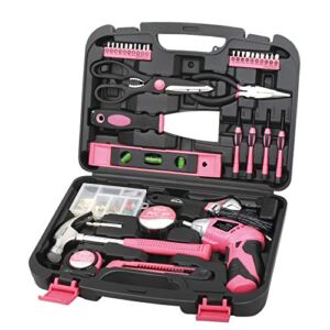 135 Piece Household Tool Kit Pink with Pivoting Dual-Angle 3.6 V Lithium-Ion Cordless Screwdriver – DT0773N1