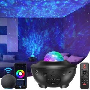 Galaxy Projector Star Projector with Bluetooth/Music Speaker/Voice Control/Timer,Work with Alexa & Google Assistant,Starry Night Light Projector for Kids Adults Bedroom/Decoration/Christmas/Party
