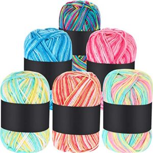 6 Pieces 50 g Crochet Yarn Multi Colored Acrylic Yarn Hand Knitting Yarn Color Yarn Weaving Yarn Crochet Thread (Pink, Yellow Green, Multicolor, Blue, Yellow Red, Yellow Green Pink, 3-Ply)