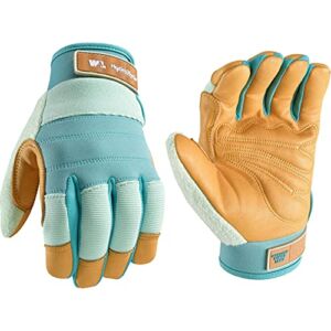 Wells Lamont Women’s HydraHyde Water-Resistant Leather Palm Hybrid Work Gardening Gloves, Small (3250S), Blue