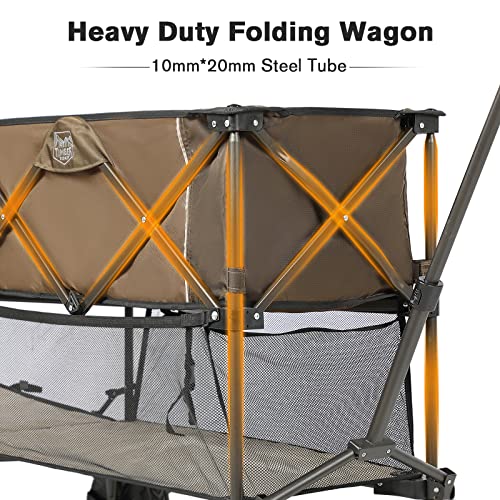 TIMBER RIDGE Folding Double Decker Wagon, Heavy Duty Collapsible Wagon Cart with 54″ Lower Decker, All-Terrain Big Wheels for Camping, Fishing, Shopping, Garden and Beach, Support Up to 225lbs, Brown | The Storepaperoomates Retail Market - Fast Affordable Shopping