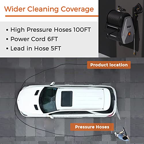 Giraffe Tools Grandfalls Pressure Washer Plus, Electric Wall Mount Pressure Washer, Power Washer Wall Mount with Retractable Hose Reel, 4 Nozzles, Metal Foam Cannon for Outdoor Cleaning | The Storepaperoomates Retail Market - Fast Affordable Shopping