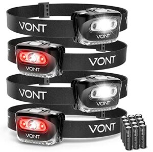 Vont LED Headlamp. IPX5 Waterproof, [4 Pack, Batteries Included] 7 Modes incl/ Red Light, Head Lamp for Running, Camping, Hiking, Fishing, Jogging, Headlight Headlamps for Adults & Kids
