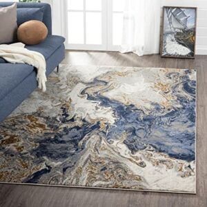 Luxe Weavers Marble Collection Blue Area Rug 8×10 Modern Abstract Swirl Design Non-Shedding Carpet