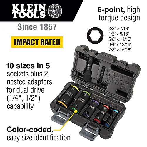 Klein Tools 66070 Impact Socket Set, Impact Driver Flip Socket, Five Sockets with 1/4-Inch Hex and 1/2-Inch Square Socket Adapters, 7-Piece | The Storepaperoomates Retail Market - Fast Affordable Shopping