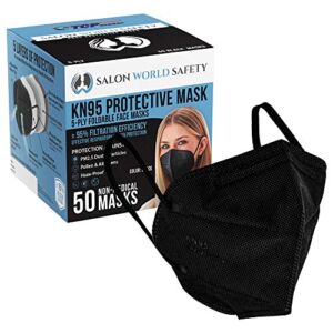 Salon World Safety Black KN95 Protective Masks, Box of 50 – Filter Efficiency ≥95%, 5-Layers, Sanitary 5-Ply Non-Woven Fabric