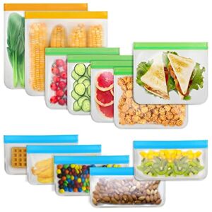 Reusable Food Storage Bags – 12 Count BPA Free Reusable Freezer Bags (2 Gallon & 5 Sandwich & 5 Snack Size Bags) Tangibay Leakproof Freezer Safe Bag for Meat Fruit Vegetable