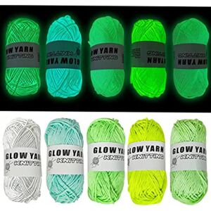 Debouor 5PCS Glow in The Dark Yarn,Five Colors, 5 Volumes, 100% Polyester,Suitable for Handmade DIY Home Decoration (Five Colors)