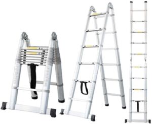 NIVOK Telescoping Ladder for Home Lightweight Folding Ladders with Stabiliser Non Slip Bar Multi-Purpose Extension Ladder for Builder Loft/4.4M/14.4Ft