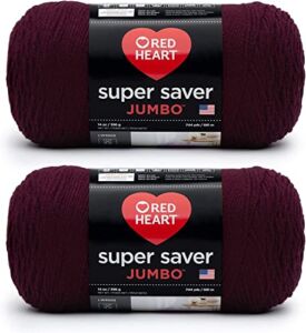 Red Heart Super Saver Jumbo Claret Yarn – 2 Pack of 396g/14oz – Acrylic – 4 Medium (Worsted) – 744 Yards – Knitting/Crochet