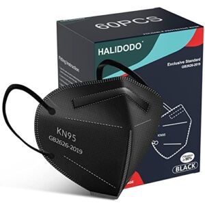 HALIDODO Individually Wrapped, 60 Packs KN95 Face Mask, 5-Ply Breathable Comfortable Safety Mask with Over 95% Filtering(Black)