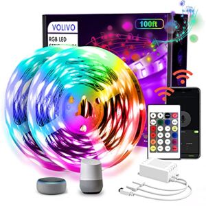 VOLIVO WiFi Smart Led Strip Lights 100ft Compatible with Alexa and Google Assistant, 2 Rolls of 50ft RGB Led Light Strip, Music Sync Color Changing Led Lights for Bedroom, Home, Kitchen, Party Decors