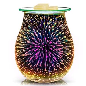 EQUSUPRO 3D Glass Electric Wax Melts Warmer Wax Burner Melter Fragrance Warmer for Home Office Bedroom Living Room Gifts & Decor (3D Fireworks)