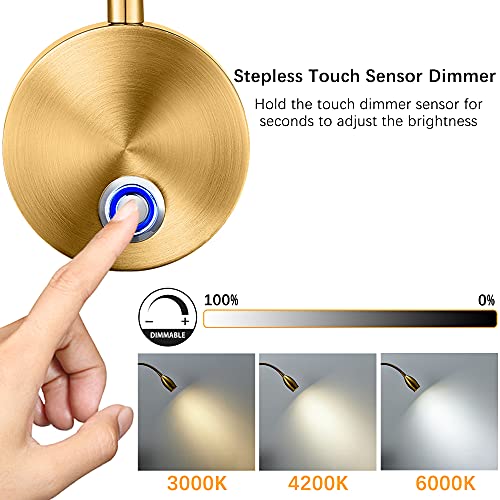 Dimmable LED Reading Lamps,Wall Mount Reading Lights for Bed Headboard,Flexible Gooseneck with Touch Dimmer Plug in Wired Sconce,3Color Modes,10 Brightness Leves,Set of 2,Antique Brass,2 Pack | The Storepaperoomates Retail Market - Fast Affordable Shopping
