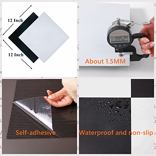 Vinyl Flooring Peel and Stick Floor Tile/Coverings 12in×12in Easy to Install and Waterproof for Bathroom and Kitchen (10 PCS, Black and White) | The Storepaperoomates Retail Market - Fast Affordable Shopping
