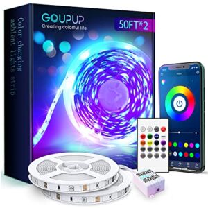 Gupup Bluetooth LED Strip Lights 100 ft,Color Changing LED Lights for Bedroom,Built-in-Mic,Music Sync LED Light Strips,Phone Smart Controlled(50 ftX2/APP+Remote+Mic)……