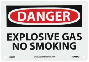 NMC D434R OSHA Sign, Legend “DANGER – EXPLOSIVE GAS NO SMOKING”, 10″ Length x 7″ Height, Rigid Plastic, Black/Red on White