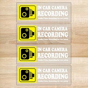 4 Pcs Camera Audio Video Recording Window Cars Stickers, in Car Camera Recording Sticker for Rideshare, Van, Truck, Taxi, Maxi Cab, Bus, Coach Drivers, Yellow 2 x 6 inch, Adhesive Window Decal