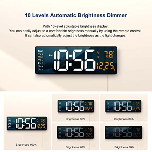 Digital Wall Clock Large Display, 16.2 Inch Large Wall Clocks, LED Digital Clock with Remote Control for Living Room Decor, Automatic Brightness Dimmer Big Clock with Date Week Temperature (Orange) | The Storepaperoomates Retail Market - Fast Affordable Shopping