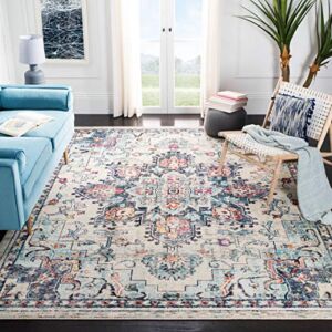 SAFAVIEH Madison Collection 8′ x 10′ Cream/Blue MAD473B Boho Chic Medallion Distressed Non-Shedding Living Room Bedroom Dining Home Office Area Rug