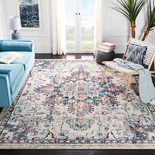 SAFAVIEH Madison Collection 8′ x 10′ Cream/Blue MAD473B Boho Chic Medallion Distressed Non-Shedding Living Room Bedroom Dining Home Office Area Rug | The Storepaperoomates Retail Market - Fast Affordable Shopping